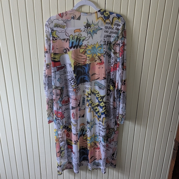 Comic Graphic Kimono Shawl Cardigan Cover Up By Love J Size L - Picture 1 of 5